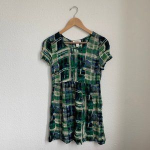 f21 | green and navy graphic babydoll mini dress